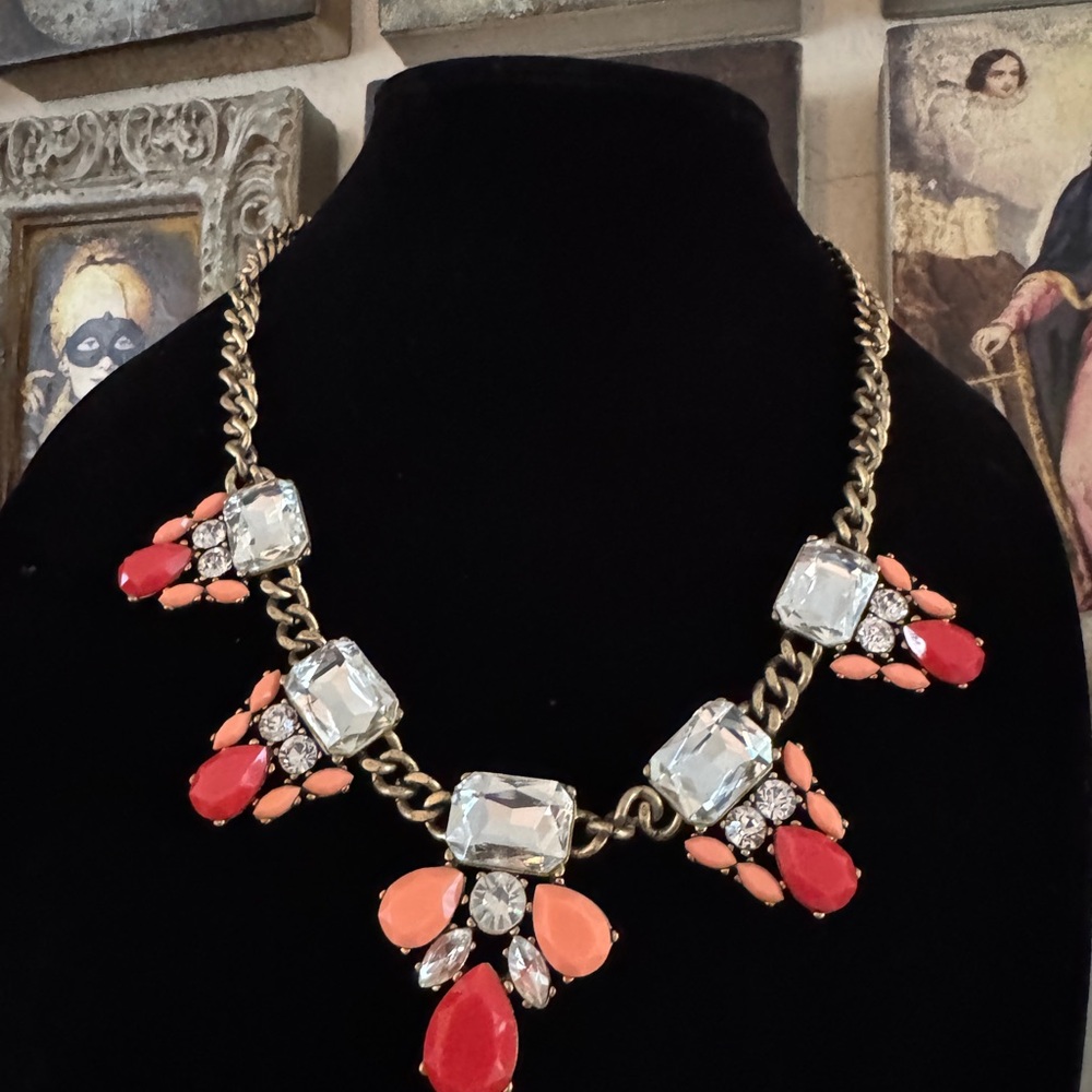 J. Crew Factory Statement Necklace – Coral & Crystal - Picture 6 of 6